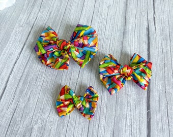 Colored Pencil Bow – Vibrant Cotton Hair Clip or Headband