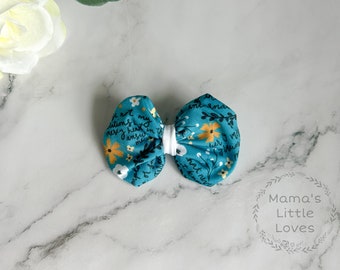 Memorare - Teal - Butterfly Bow- Catholic Gift - Clip or Soft Nylon Baby headband