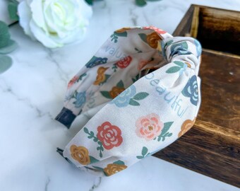 Floral Print Knotted Headband - Words of Affirmation, Cotton