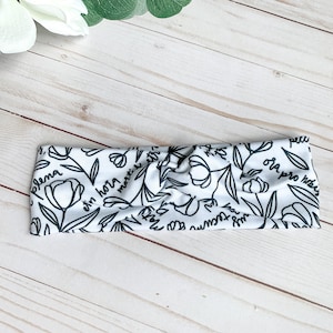 Ave Maria - Black and White - Catholic -Twist Headband - Child, Youth and Womens