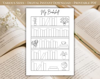 Printable Bookshelf Reading Tracker: Color-In 50 Books (Digital Download)