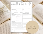 Printable Book Review Template: Reading Journal, Book Tracker (PDF Download)