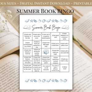 Summer Book Bingo Template PDF, Printable Reading Journal Page, Book Challenge, Reading Challenge, Reading Game, Instant Download