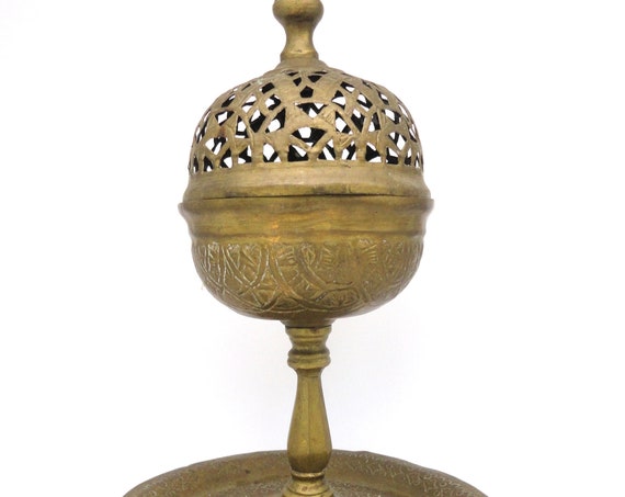 Turkish Ottoman Incense Burner Brass c 1800's All Original, Pierced and Engraved Design