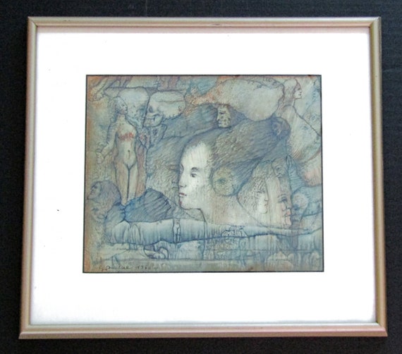 Surrealist Painting with Dream Like Qualities, Watercolor, Signed, dated 1966