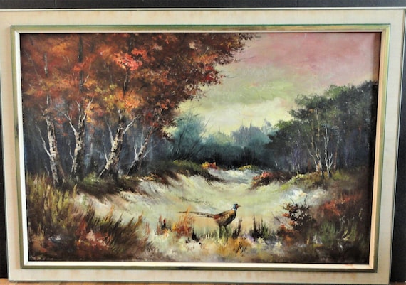 T. Denver Oil on Canvas, Woodland w/ Pheasant, Impressionist, Excellent Work