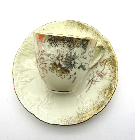 Lovely Demitasse Cup with Hand Painted Embellished Gold Floral Design