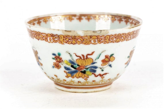18th Century Chinese Export Ceremonial Tea Bowl Polychrome, Flower Mark