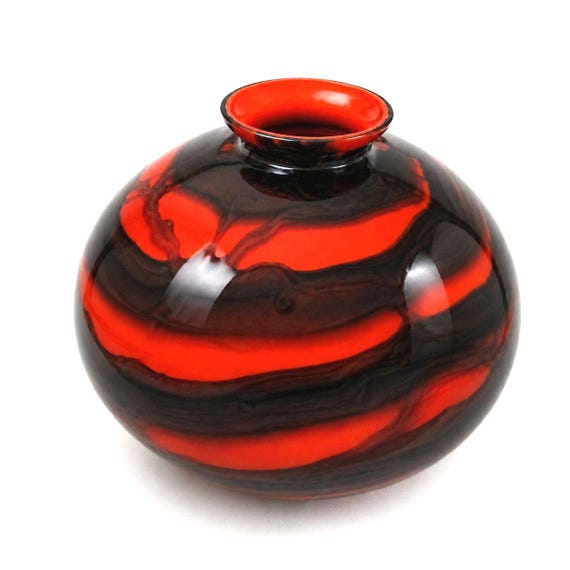 Rare Kralik Art Glass Bohemian Czech Tango Red Black Hand Blown 1920s Antique