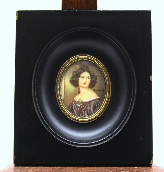 19th C Hand Painted Miniature Portrait Signed Dimarch