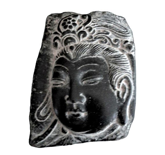Antique Chinese Hand Carved Black Soapstone Plaque Apsaras Deva Fragment 6 Inch