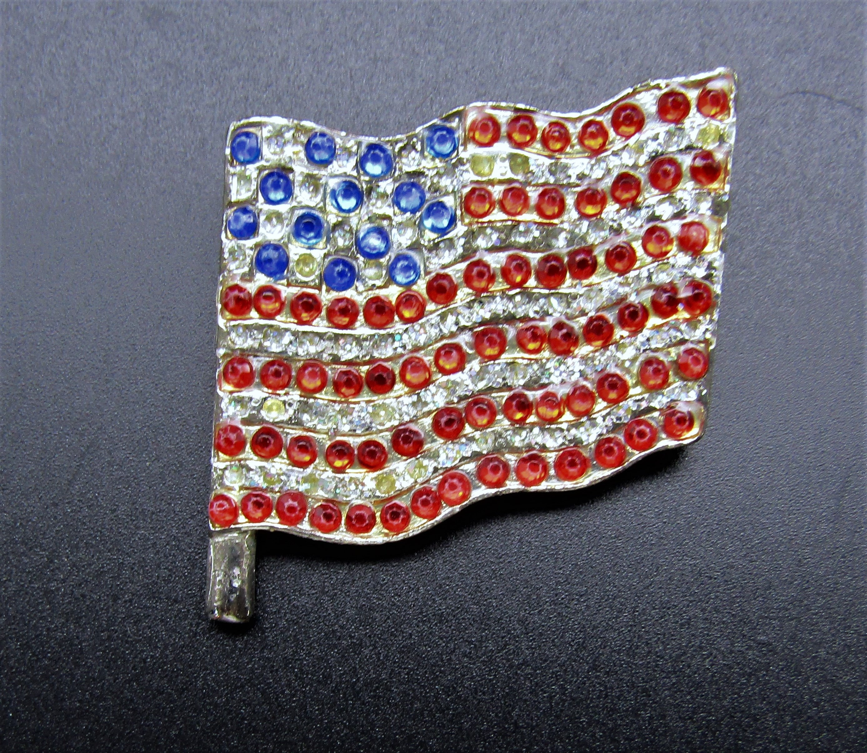 American Waving Flag Lapel Pin Sparkling Rhinestones Patriotic