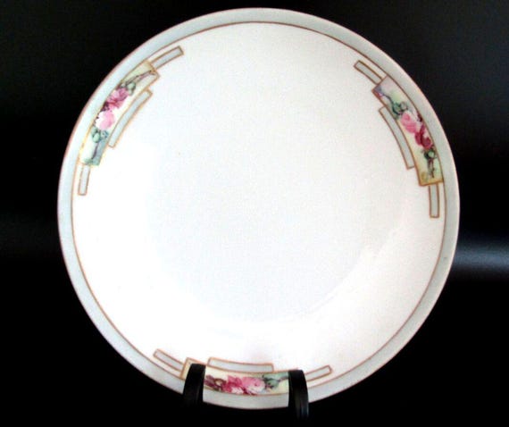 Antique J&C Jaeger Bavaria Porcelain Salad Plate Art Deco Pink Rose 8"