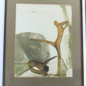 Abstract Painting of Two Figures, Man and Woman, Watercolor on Paper