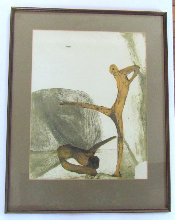 Abstract Painting of Two Figures, Man and Woman, Watercolor on Paper