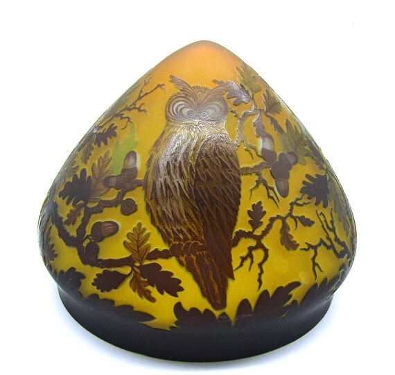 Galle Style Art Nouveau Cameo Glass Owl Shade Signed Galle