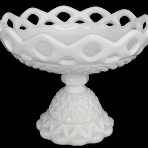 Imperial Glass White Milk Glass Open Lace Pedestal Dish