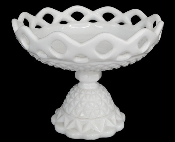 Imperial Glass White Milk Glass Open Lace Pedestal Dish