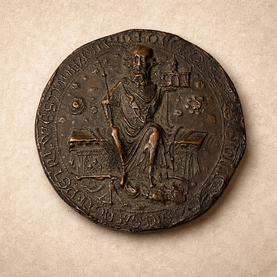 Vintage Bronze Ecclesiastical Medallion Depicting St. Thomas Aquinas