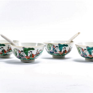 Chinese Famille Rose Bowls and Spoons, Signed, Early 20th Century