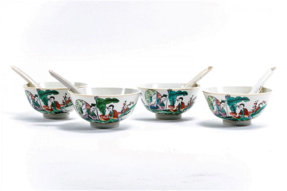 Chinese Famille Rose Bowls and Spoons, Signed, Early 20th Century