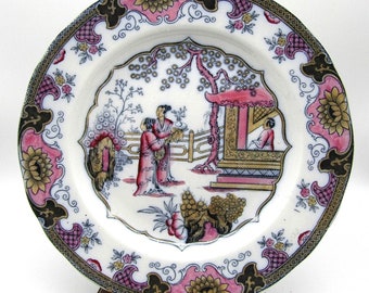 Canton Pattern Plate Decorative with Lustre Highlights