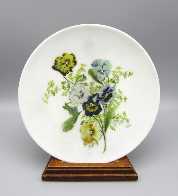 Antique Satin Glass Plate Floral Design Hand Painted Pontil Mark