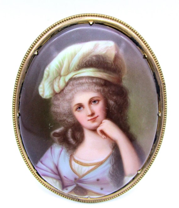 Miniature Portrait of Marie Antionette on Porcelain Hand Painted Antique