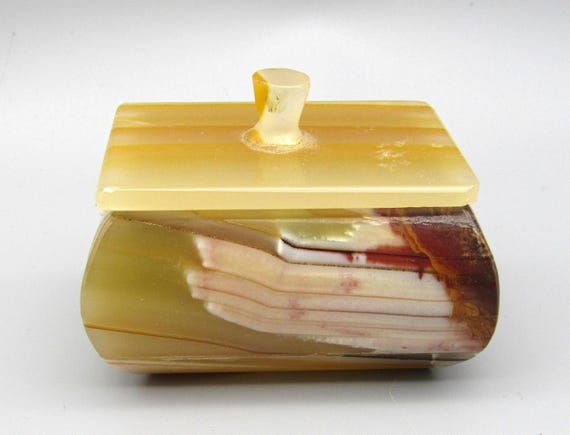 Onyx Trinket Box Hand Carved with Finial Top Italian