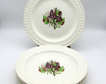 Copeland Spode Plates 9.25&quot; Set of 6 Grape Pattern Basket Weave Edge