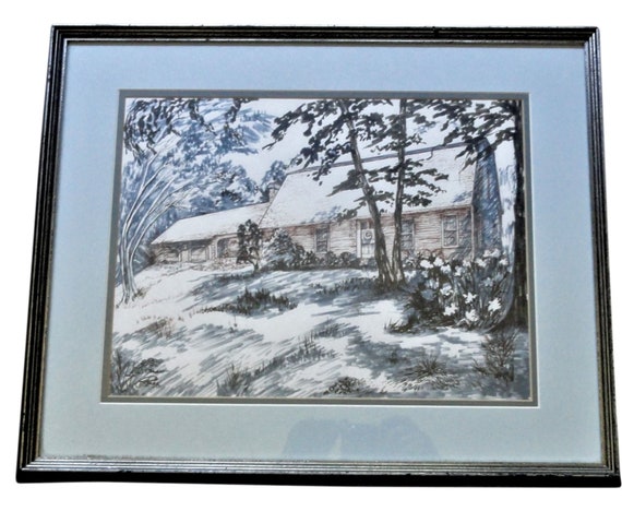 Carolyn Ricker Harlow Watercolor of Massachusetts Home by MA Artist