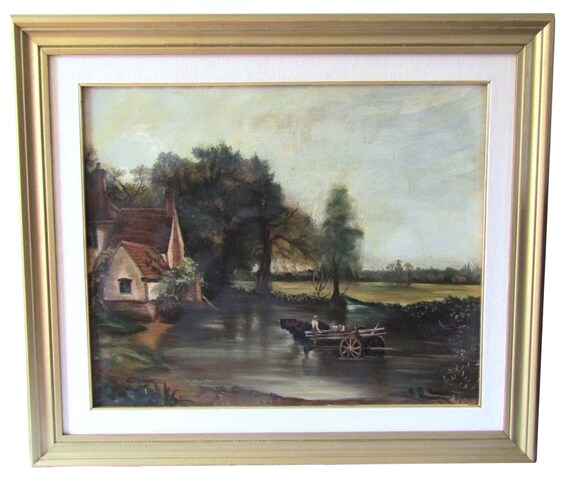 Dutch Painting of House and Horse and Wagon Signed Corina