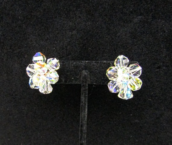 Vintage Vendome Earrings Swarovski AB Crystals Rhodium Plated