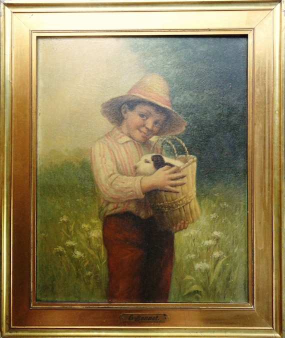 G. Bennet, Young Boy with a Dog 19thc