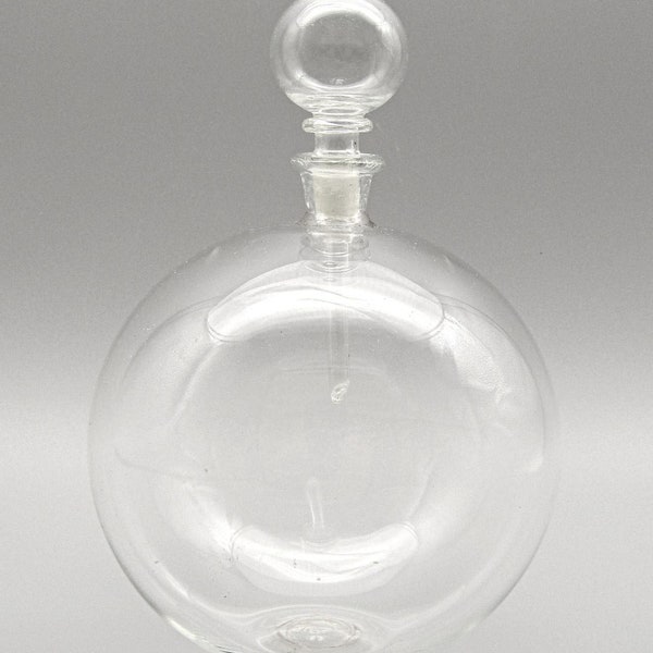 Hand Blown Perfume Bottle w/ Stopper Clear Glass Round