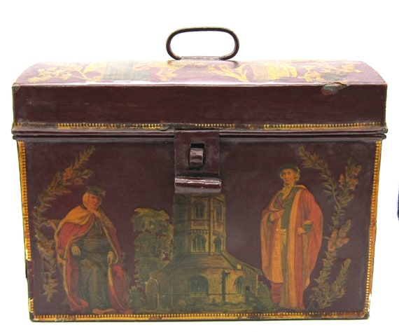 DECOUPAGE Metal Box by Dorothy Simpson Dated 1955 English Noblemen