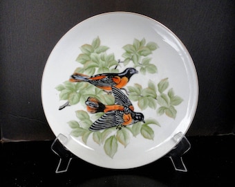 NORCREST China Birds Plate Orange Breast HAND PAINTED Collector Plate 10.5&quot;