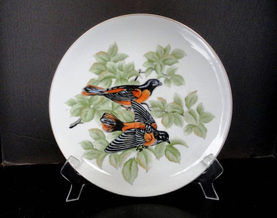 NORCREST China Birds Plate Orange Breast HAND PAINTED Collector Plate 10.5"