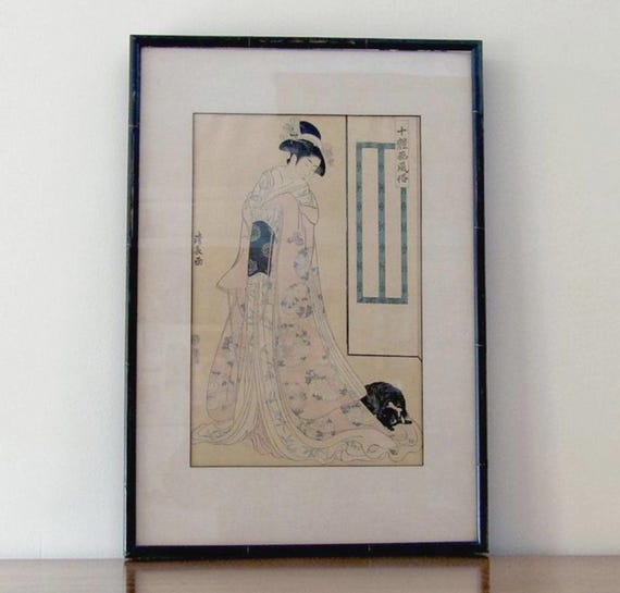Antique Hashiguchi Goyo Woodblock Woman in a Long Undergarment 1920 Mica Emboss