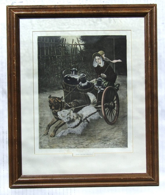 THE MILK MAID Antique Victorian Era Hand Colored Engraving Artist E. Jadin