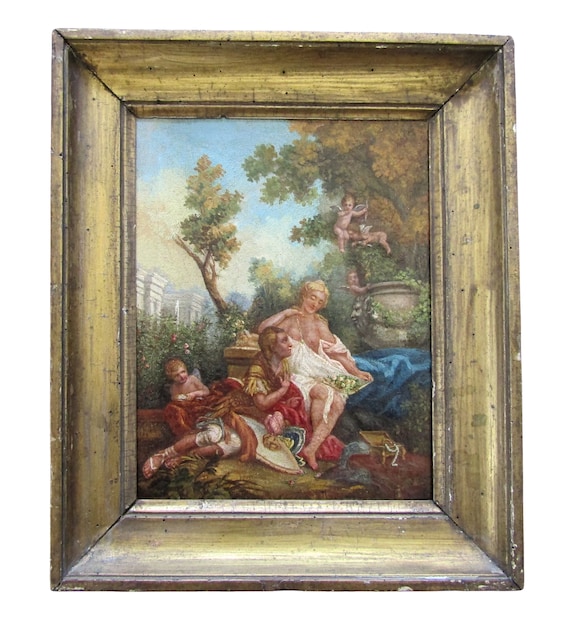 17TH C Baroque Painting Oil On Canvas, Venus and Mars With Putties Original Frame