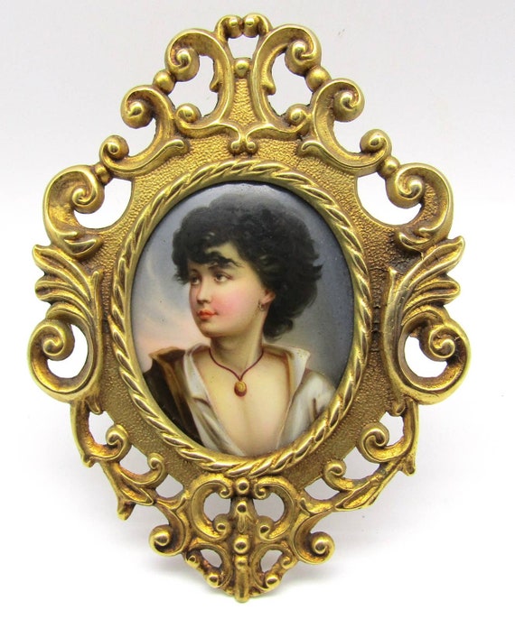 Miniature Portrait on Porcelain Neapolitan Fisher Boy After Gustav Richter