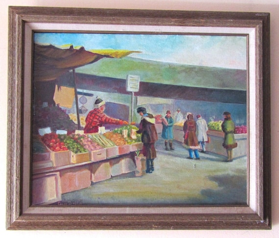 Louis Demeter Plein Air Painting of a Outdoor Market Mid Century