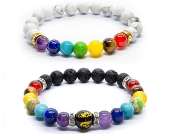 2x Chakra Armbänder mit Bedeutungskarte. Natürlicher Crystal Healing Schmuck. Mandala Armband, Yoga Armband, Meditation Charme