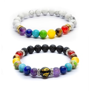 2 bracelets de chakra avec carte de signification. Bijoux de guérison en cristal naturel. Bracelet mandala, bracelet yoga, breloque méditation.