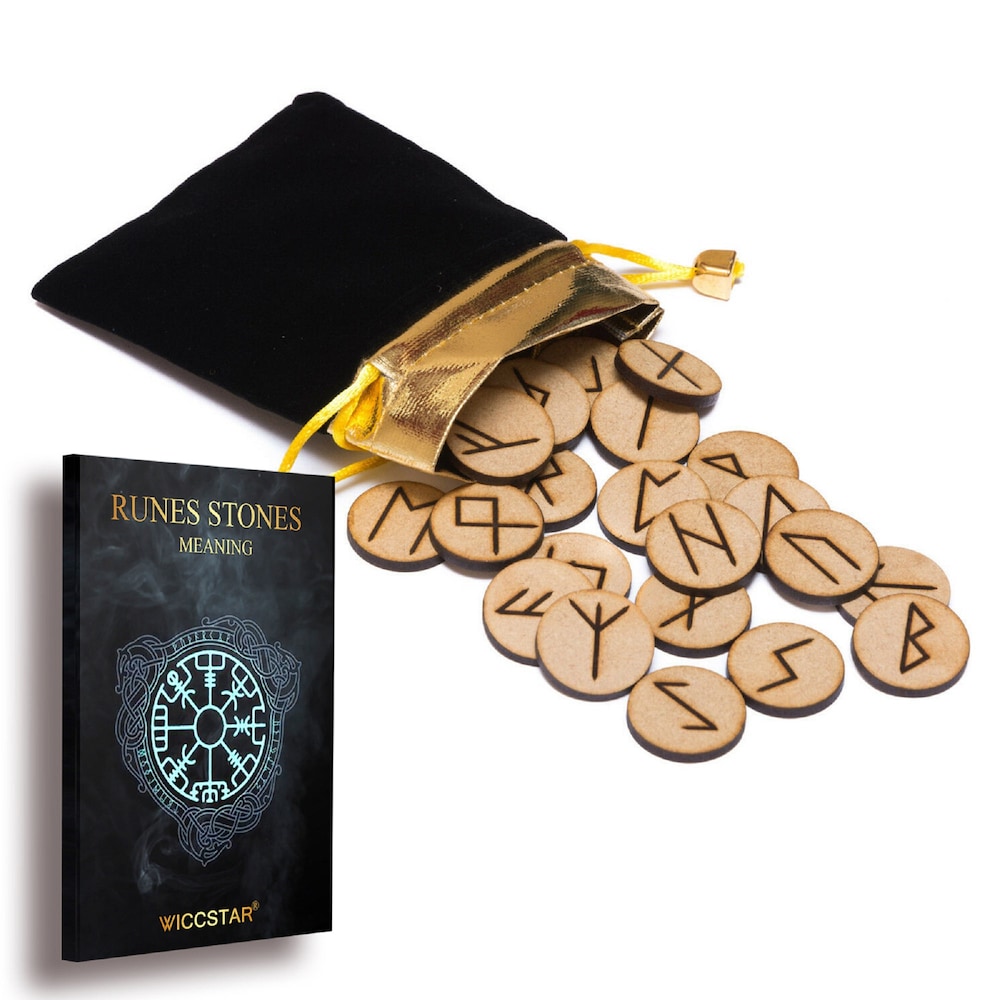 Wooden rune stone bag set