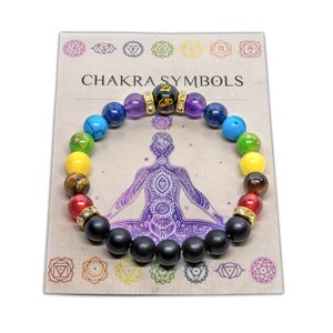 Pulsera de doble chakra y tarjeta con significado de cristal curativo para aliviar la ansiedad