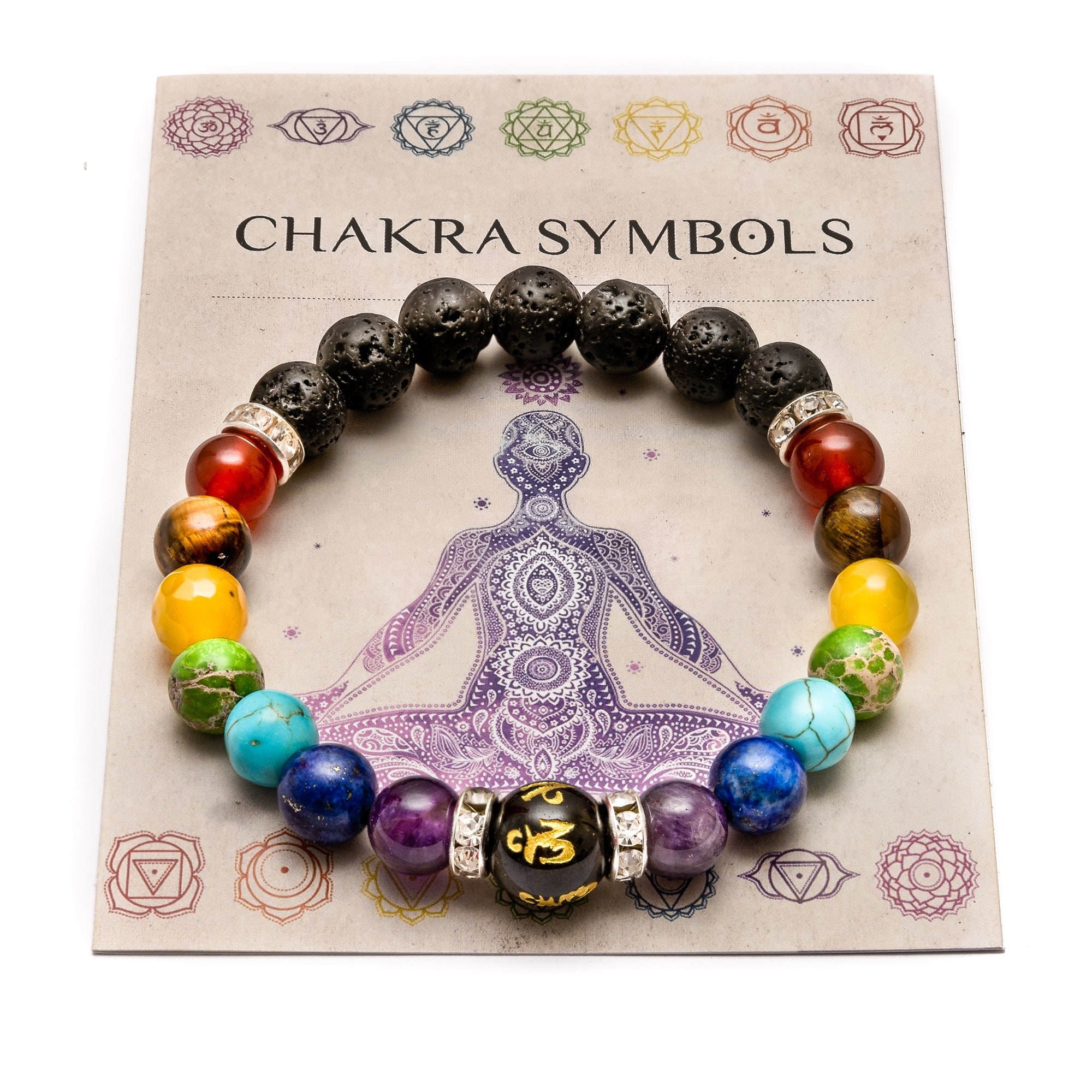 7 Chakra Bracelet Crystal Lava Stones Healing Beads Jewellery Mala Reiki Anxiety 