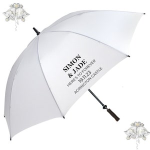 White Wedding Umbrella Personalised and Custom Printed with Bride & Groom&#39;s Names