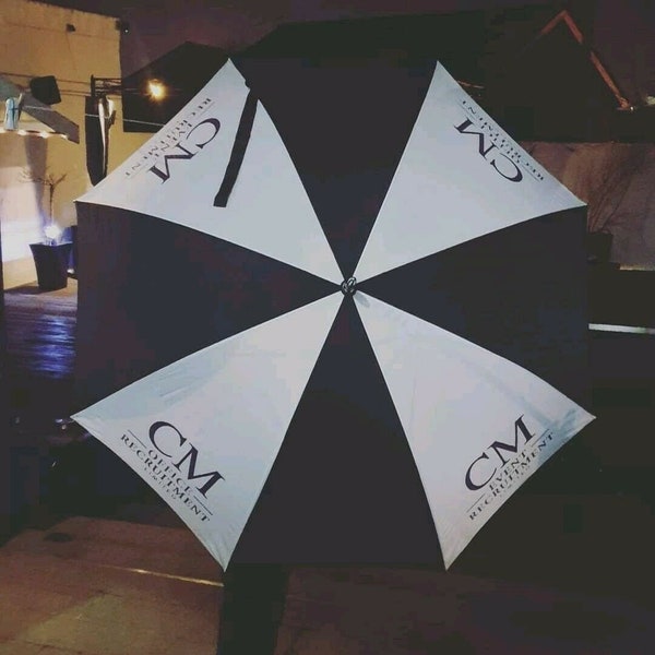 Golf Umbrella Custom Printed and Personalised - Print Your logo, Message or Photo - Promotional Umbrellas Customised - Black & White